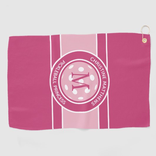 Pickleball Funny Custom Quote Name Initial Pink Golfhandtuch (Horizontal)