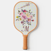 Pickleball Gal: Blume Kariert Name der Monogrammka Pickleball Schläger (Rückseite)