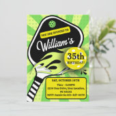 Pickleball Geburtstag RETRO Streifen Grüne Sportar Einladung (Stehend Vorderseite)