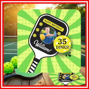 Pickleball-Geburtstagsfeier RETRO Grün Sport FOTO Rechteckiger Pappuntersetzer