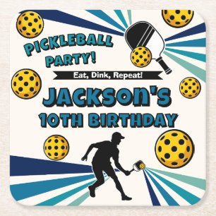 Pickleball-Geburtstagsfeier Retro Vintage Spieler Rechteckiger Pappuntersetzer