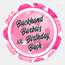 Pickleball Geburtstagsparty Pink White Personalisi Runder Aufkleber