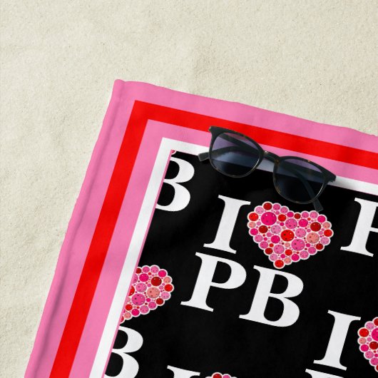 Pickleball gefüllt Herz rosa und rot I Herz PB Strandtuch (Beispiel)