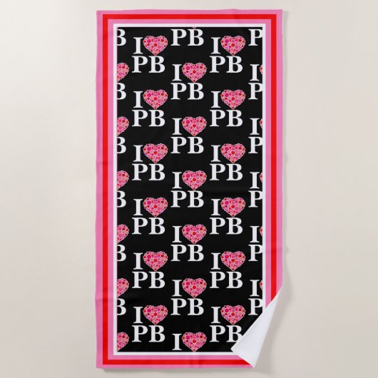 Pickleball gefüllt Herz rosa und rot I Herz PB Strandtuch (Vorderseite)