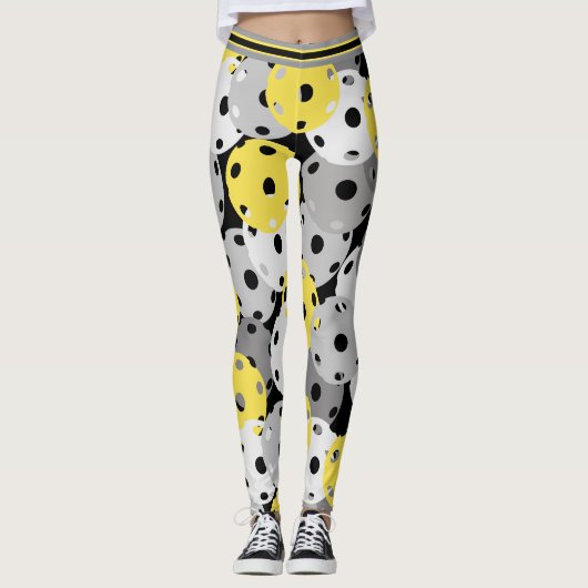 💛 Pickleball - gelb, grau auf schwarz, 2021 Farbe Leggings (Vorderseite)