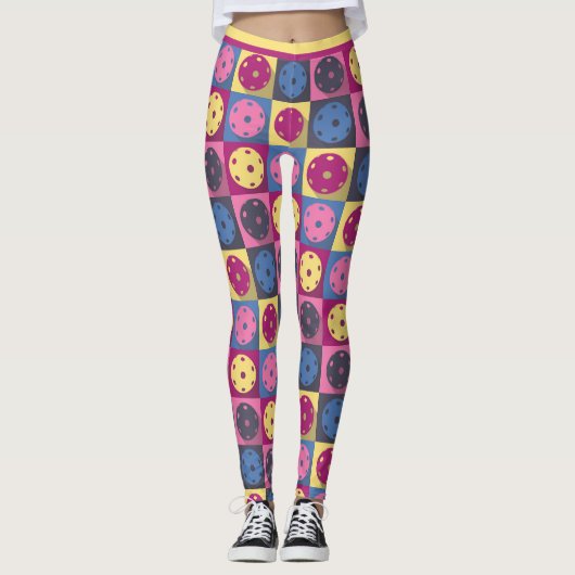 Pickleball - geometrisches Muster, lila und gelb. Leggings (Vorderseite)