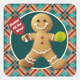 Pickleball Gingerbread Cheer Quadratischer Aufkleber