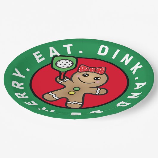 Pickleball Gingerbrett Mädchen-Sondertext  Pappteller (Schrägansicht)