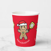 Pickleball Gingerbrot Junge Sondertext rot Pappbecher (Links)