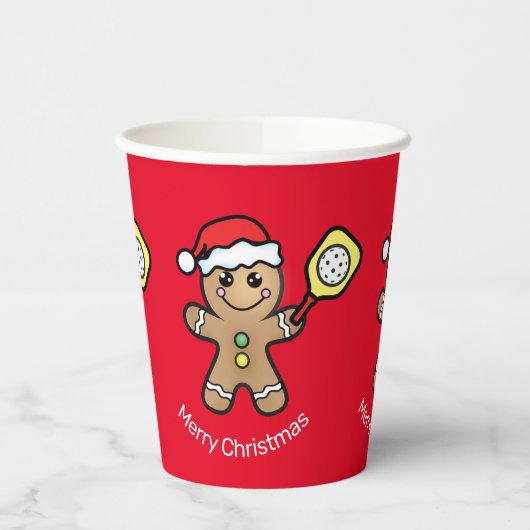 Pickleball Gingerbrot Junge Sondertext rot Pappbecher (Links)