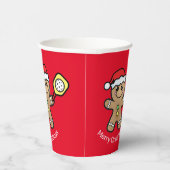 Pickleball Gingerbrot Junge Sondertext rot Pappbecher (Rechts)