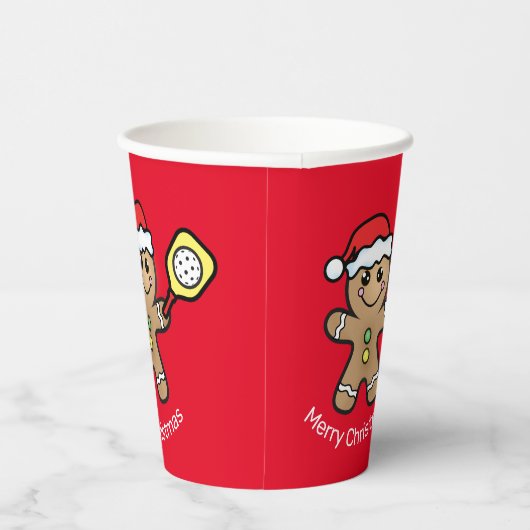 Pickleball Gingerbrot Junge Sondertext rot Pappbecher (Rechts)