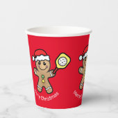 Pickleball Gingerbrot Junge Sondertext rot Pappbecher (Vorderseite)
