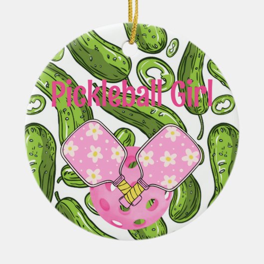 Pickleball Girl Pickles und Pickleballs Custom Cer Keramik Ornament (Vorne)