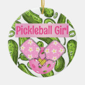 Pickleball Girl Pickles und Pickleballs Custom Cer Keramik Ornament (Vorne)