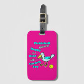 Pickleball Glücklicher blauer Vogel Gelb und Rosa Gepäckanhänger (Vorderseite Vertikal)