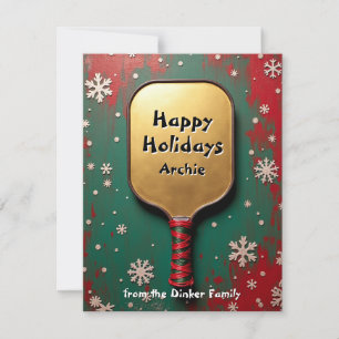 Pickleball🎅 Gold Paddle Ruhm & Holly Hype Feiertagskarte