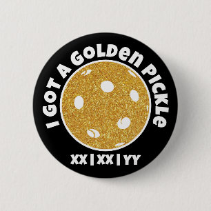 Pickleball Golden Pickle Gold Glitzer Black Button