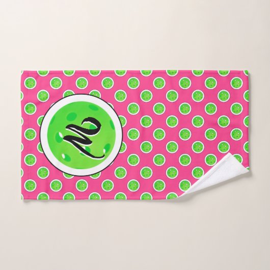 Pickleball Green Pickleballs Polka Dots Hot Pink Handtuch (Handtuch)