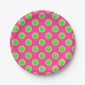 Pickleball Green Pickleballs Polka Dots Hot Pink Pappteller (Vorderseite)