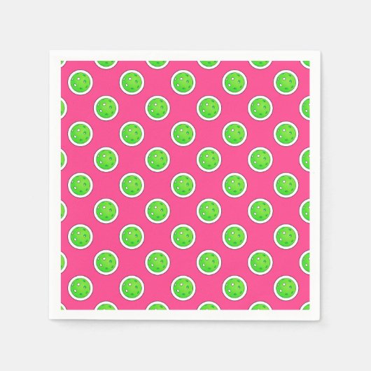 Pickleball Green Pickleballs Polka Dots Hot Pink Serviette (Vorderseite)