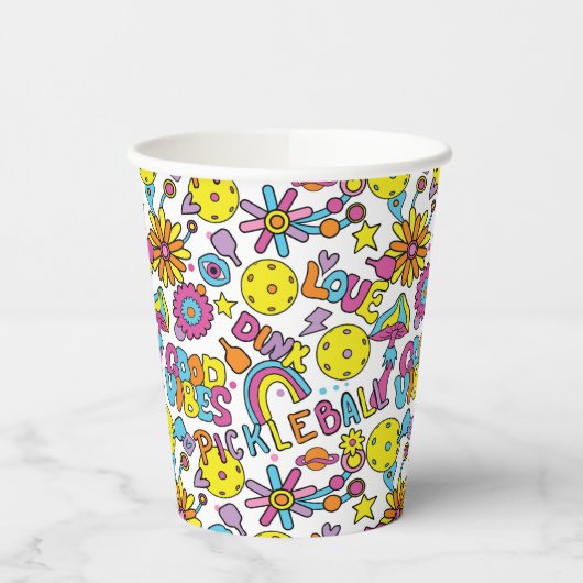 Pickleball Groovy, Retro 90er, Becher mit weißem P (Links)