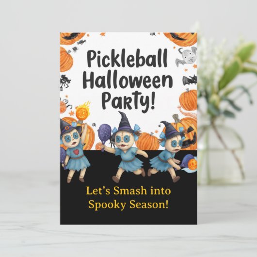 Pickleball-Halloween-Party Einladung (Stehend Vorderseite)