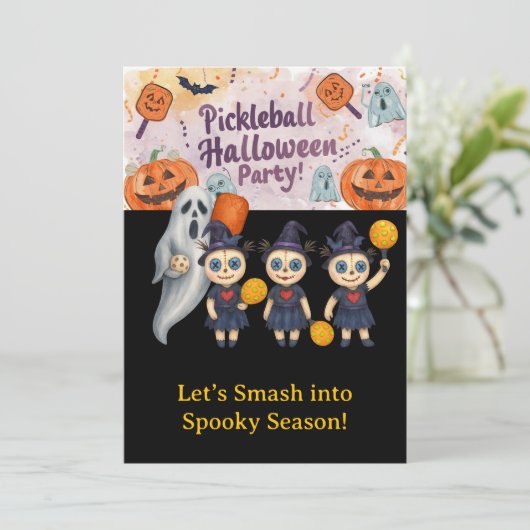 Pickleball-Halloween-Party Einladung (Stehend Vorderseite)