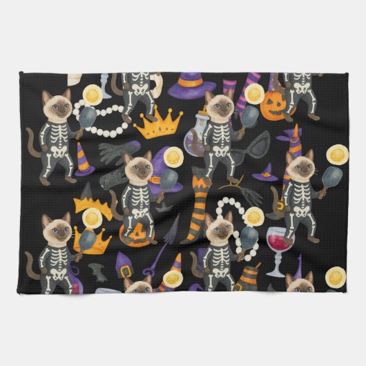 Pickleball-Halloween-Party für Katzenliebhaber Geschirrtuch (Horizontal)