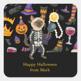 Pickleball-Halloween-Party für Katzenliebhaber Quadratischer Aufkleber