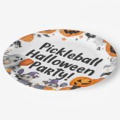 Pickleball-Halloween-Party mit Paddel und Ball Pappteller (Schrägansicht)