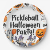 Pickleball-Halloween-Party mit Paddel und Ball Pappteller (Vorderseite)