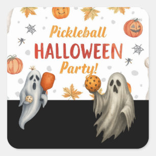 Pickleball-Halloween-Party mit Paddel und Ball Quadratischer Aufkleber