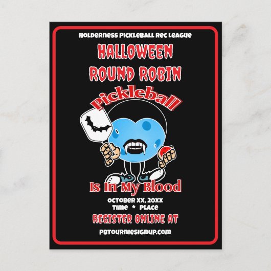 Pickleball Halloween Round Robin Party Vampire Einladungspostkarte (Vorderseite)