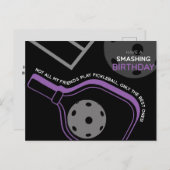 Pickleball Happy Birthday Black Customizable Card Postkarte (Vorne/Hinten)