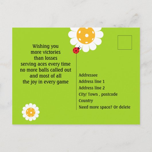 Pickleball Happy Birthday Niedlich Green individue Postkarte (Rückseite)