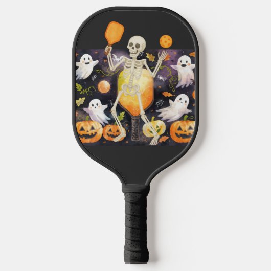 Pickleball Happy Halloween für Spieler mit Geist Schläger (Vorderseite)