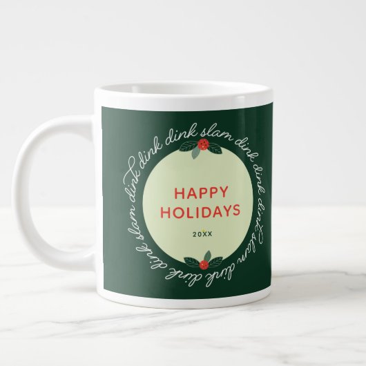 Pickleball Happy Holidays Custom Year Wreath Jumbo-Tasse (Links)