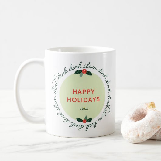 Pickleball Happy Holidays Custom Year Wreath Kaffeetasse (Mit Donut)