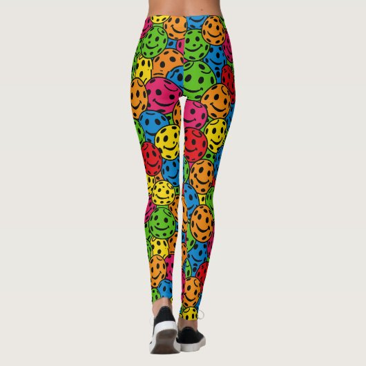 Pickleball Happy Retro Smiley Pattern Leggings (Rückseite)