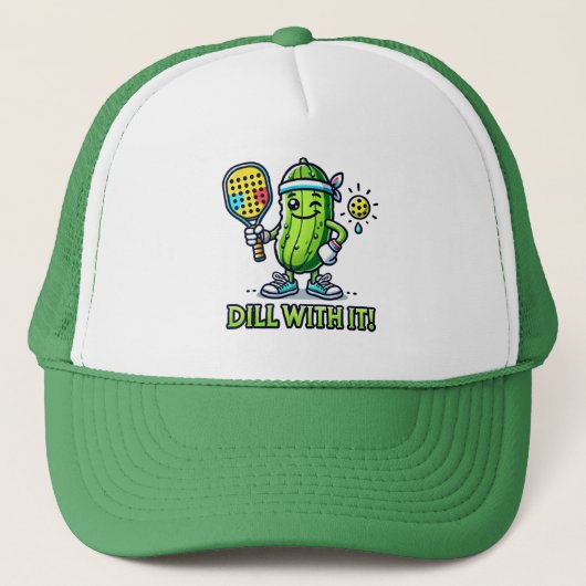 Pickleball Hat - Niedlicher Cartoon Pickle mit Pad Truckerkappe (Vorderseite)