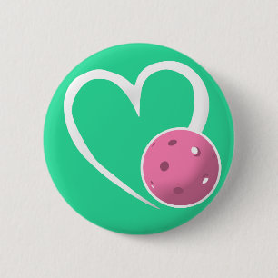 Pickleball Herz Valentine Liebe Rosa Türkis Button