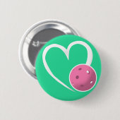 Pickleball Herz Valentine Liebe Rosa Türkis Button (Vorne & Hinten)