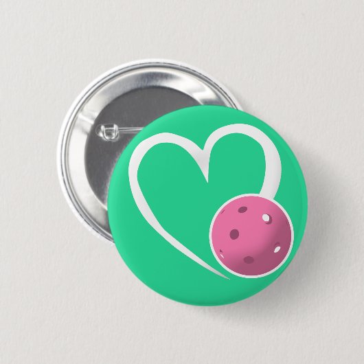 Pickleball Herz Valentine Liebe Rosa Türkis Button (Vorne & Hinten)