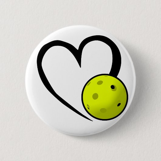 Pickleball Herz Valentine Liebe Schwarz-Gelb Button (Vorderseite)