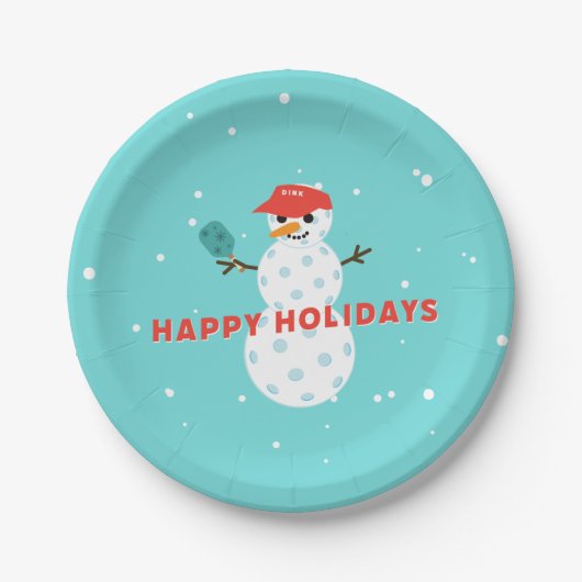 Pickleball Holiday Party Humorvolle Snowman Plate Pappteller (Vorderseite)