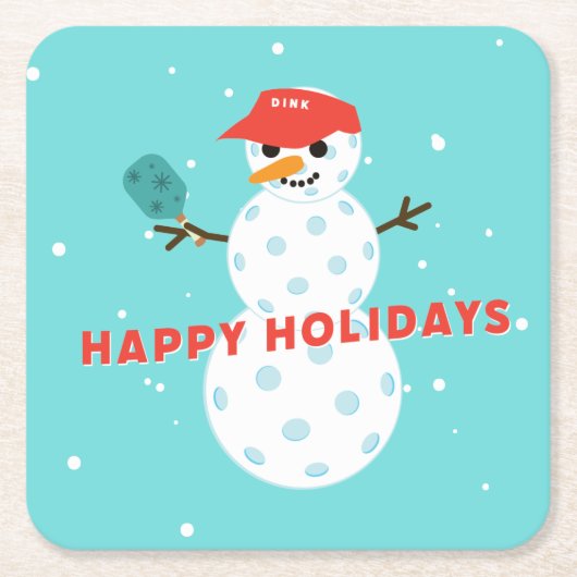 Pickleball Holiday Party Humurer Snowman Rechteckiger Pappuntersetzer (Vorderseite)