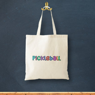 Pickleball in farbenfroher Multicolor Retro Typogr Tragetasche