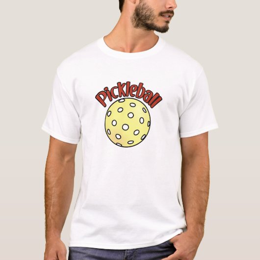 Pickleball in Rot mit Gelber Ball T-Shirt (Vorderseite)