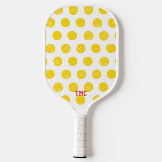 Pickleball Initials Yellow Polka Dot Sports Pickleball Schläger (Rückseite)